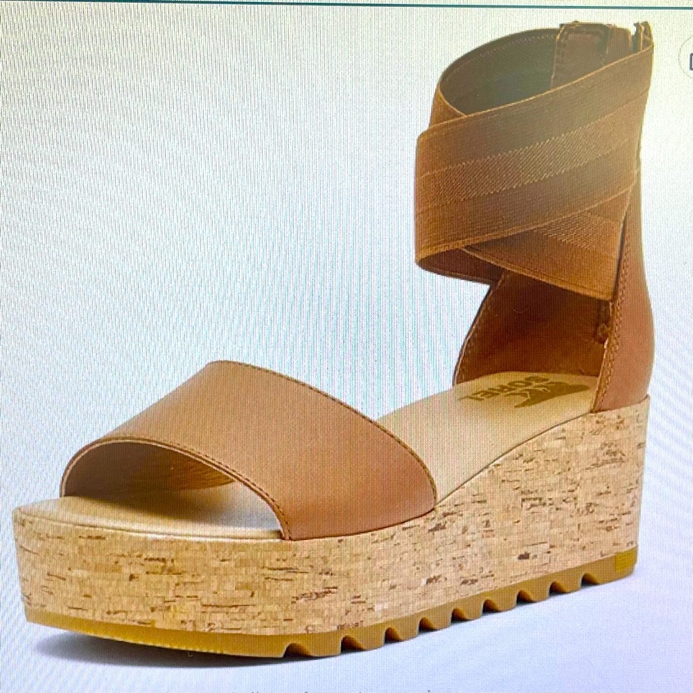 Sorel Tan Cork Platform Wedge Sandals